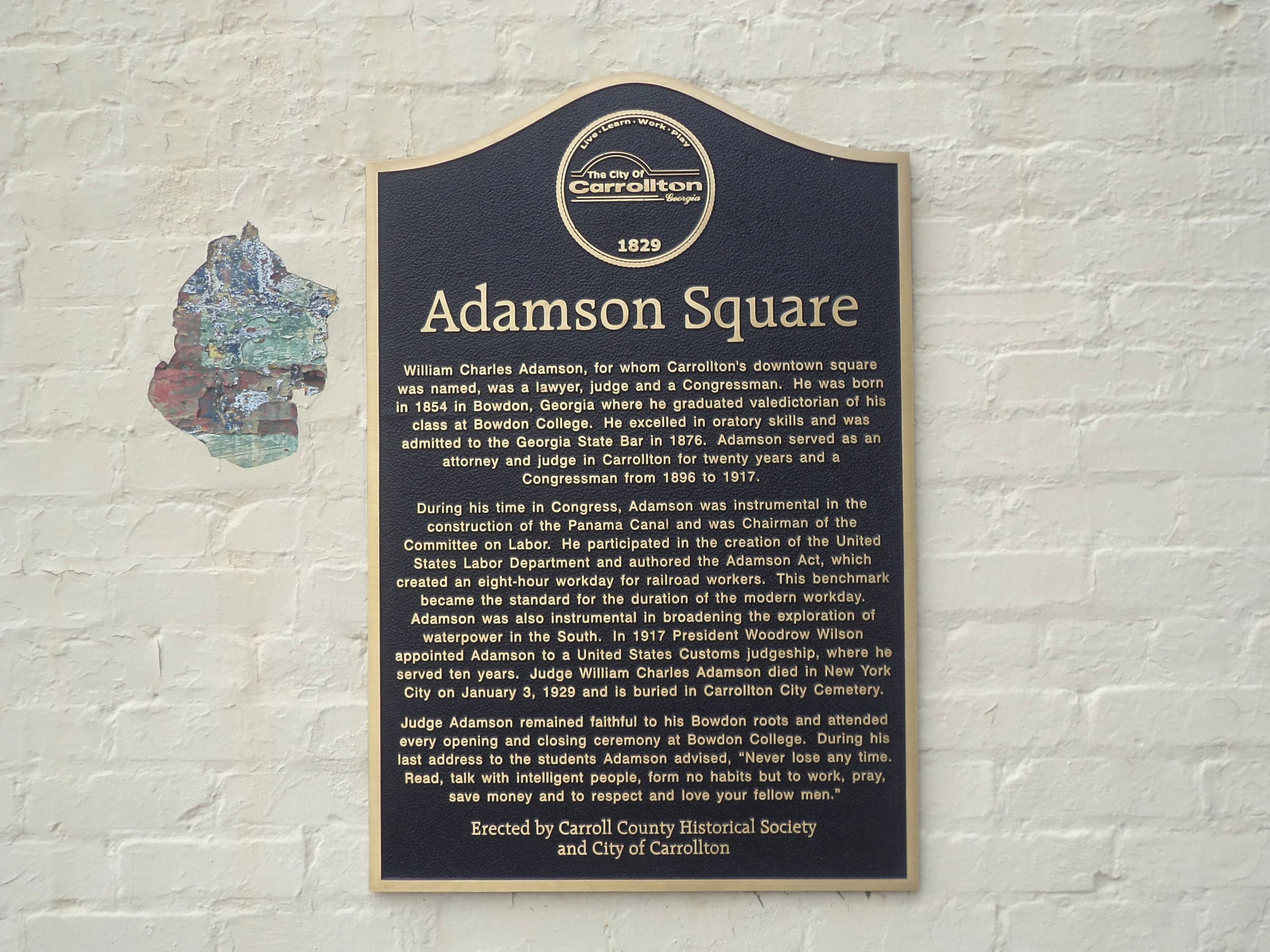 Plaque at at Adamson Square in Carrollton, GA
